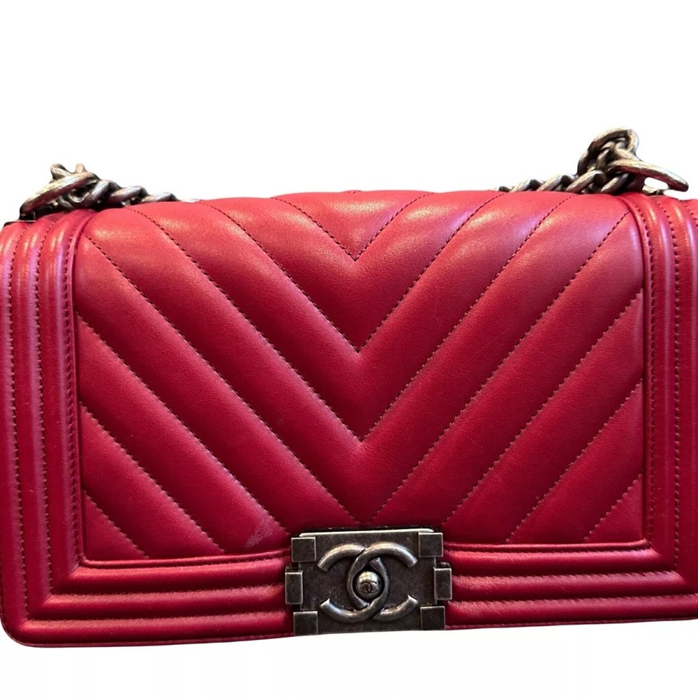 Chanel Burgundy Chevron Leather Medium Boy Bag